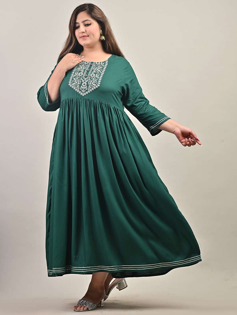 women embroidered three quarter sleeve a-line dress