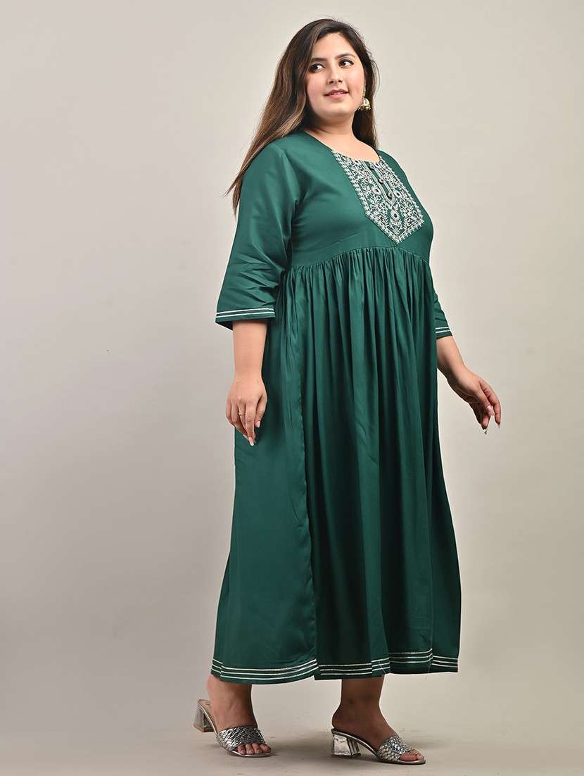 women embroidered three quarter sleeve a-line dress - 22076763 -  Standard Image - 1