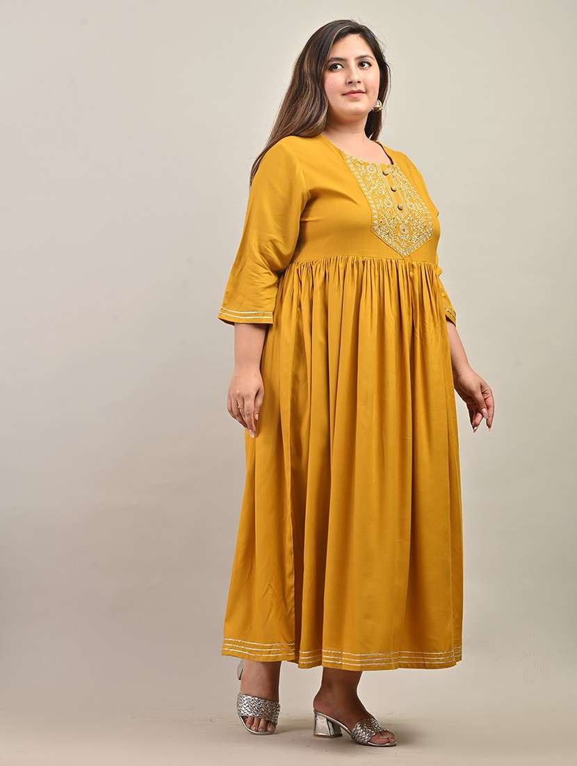 women embroidered three quarter sleeve a-line dress - 22076766 -  Standard Image - 1