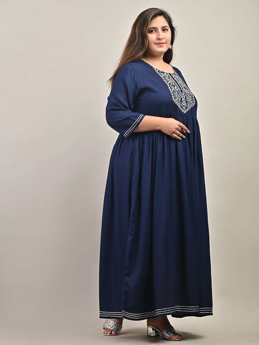 women embroidered three quarter sleeve a-line dress - 22076767 -  Standard Image - 1