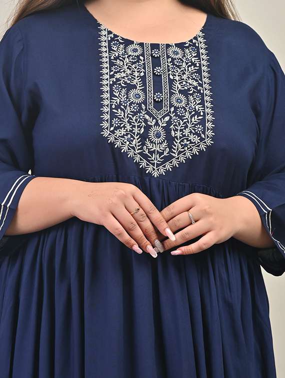 women embroidered three quarter sleeve a-line dress - 22076767 -  Standard Image - 4