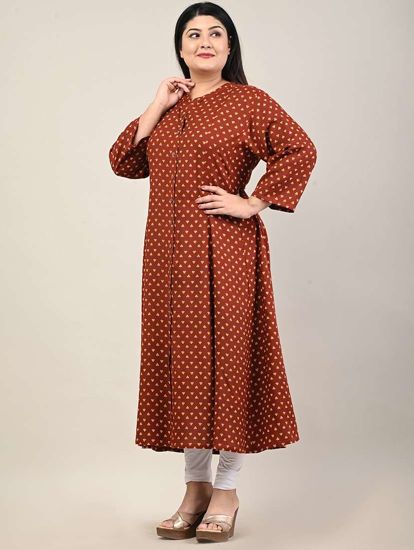 women printed three quarter sleeve a-line kurta - 22076769 -  Standard Image - 1