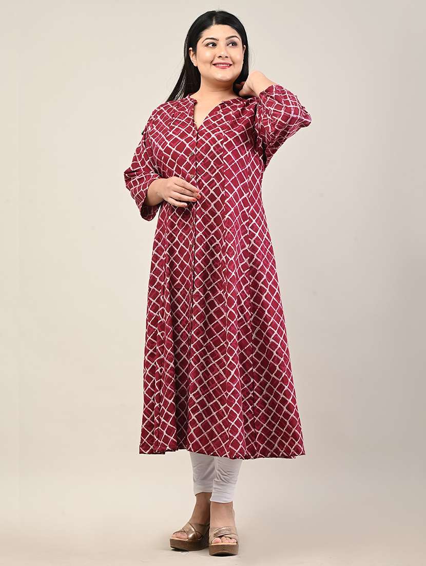 women printed three quarter sleeve a-line kurta