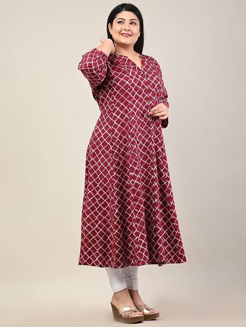 women printed three quarter sleeve a-line kurta - 22076770 -  Standard Image - 1