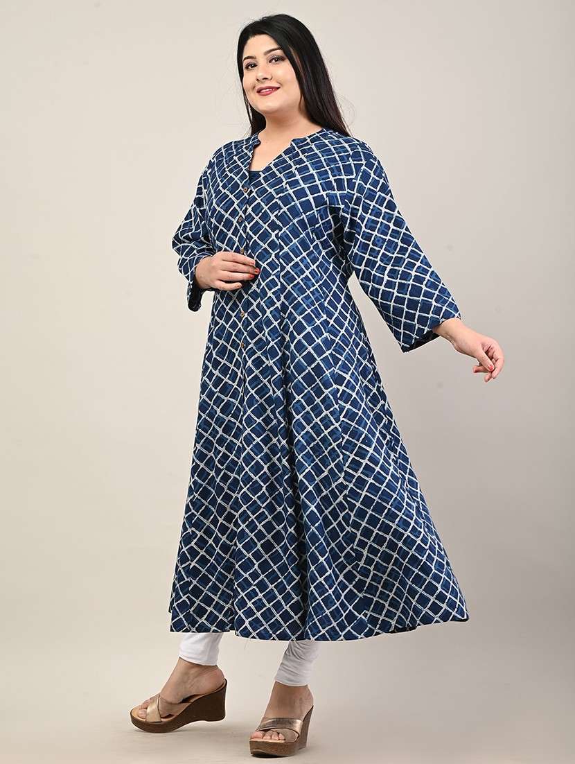 women printed three quarter sleeve a-line kurta - 22076771 -  Standard Image - 1