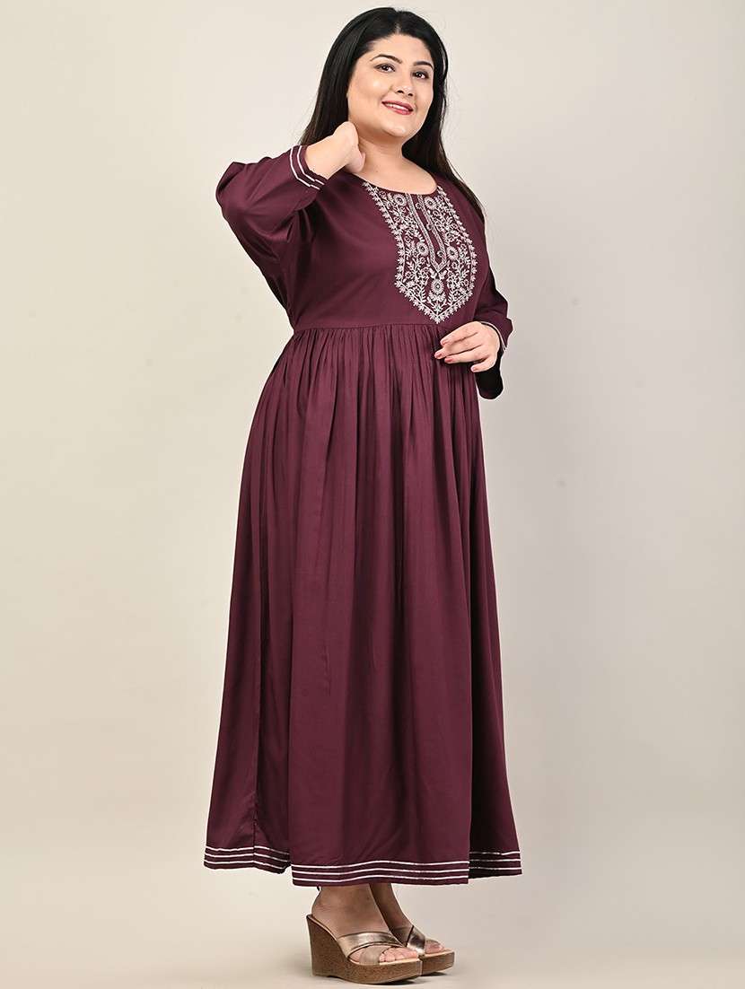women plus size embroidered three quarter sleeve dress - 22076773 -  Standard Image - 1