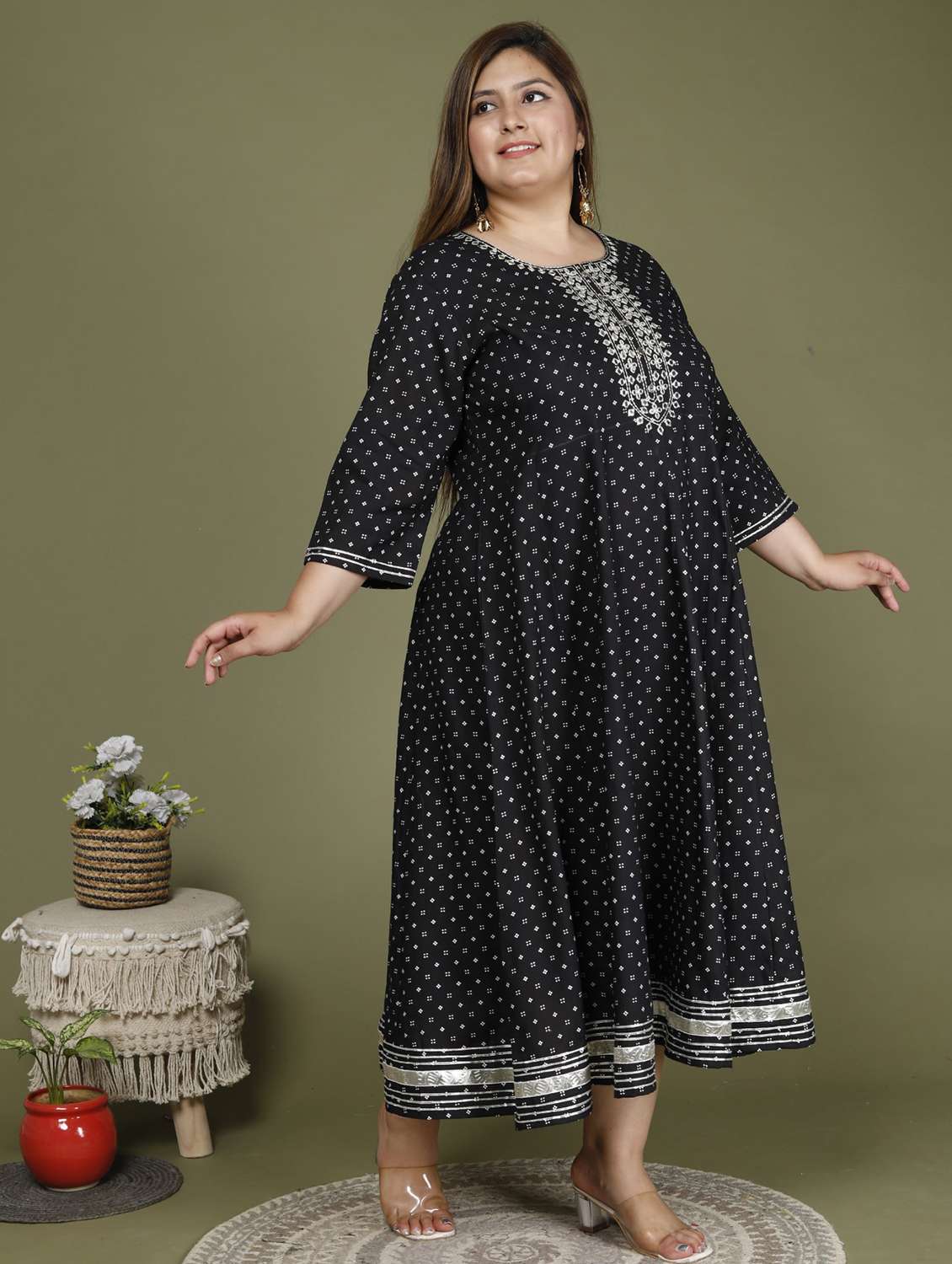 women plus size printed three quarter sleeve dress - 22076777 -  Standard Image - 1