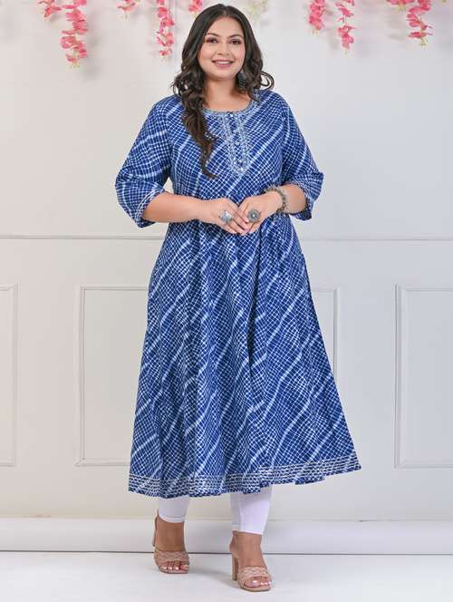 women printed three quarter sleeve flared kurta - 22076781 - Standard Image - 0