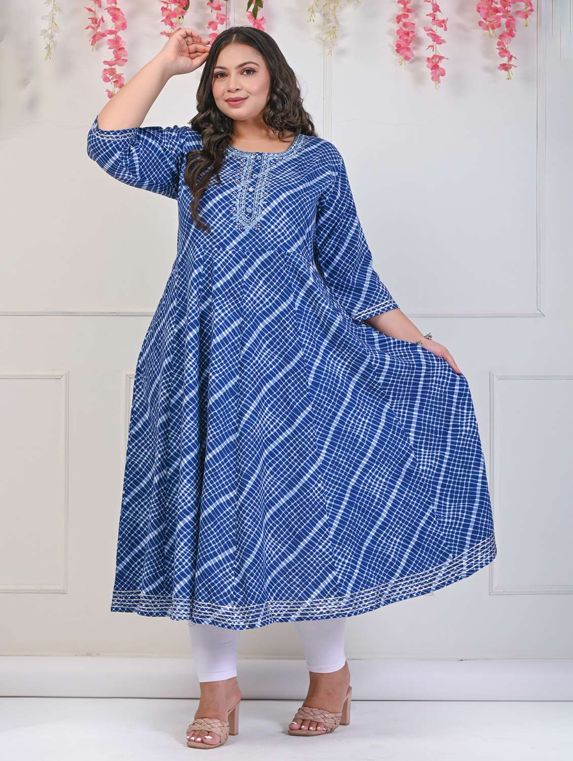women printed three quarter sleeve flared kurta - 22076781 - Standard Image - 1