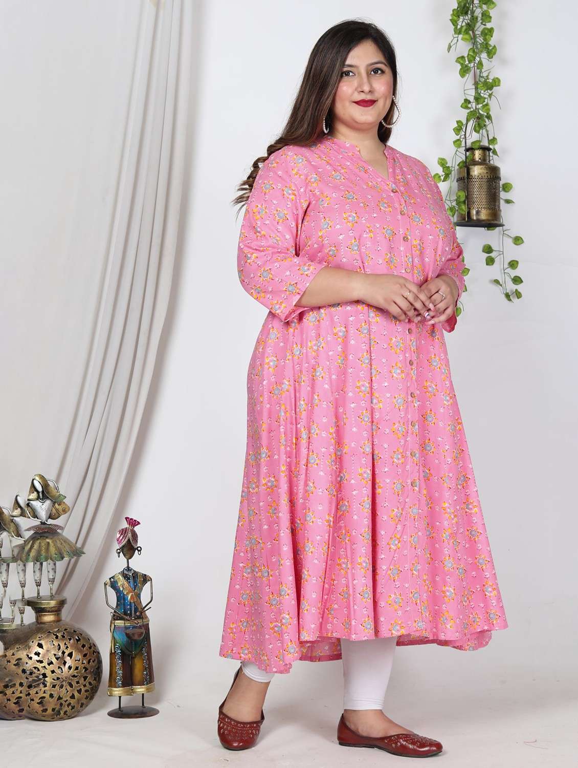women printed three quarter sleeve flared kurta - 22076787 -  Standard Image - 1