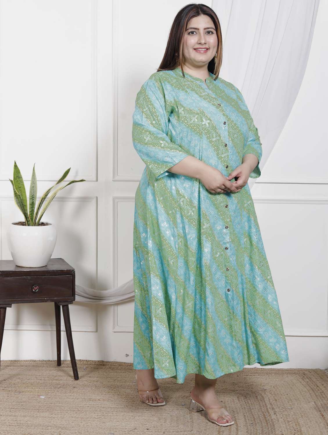 women plus size printed three quarter sleeve dress - 22076790 -  Standard Image - 1