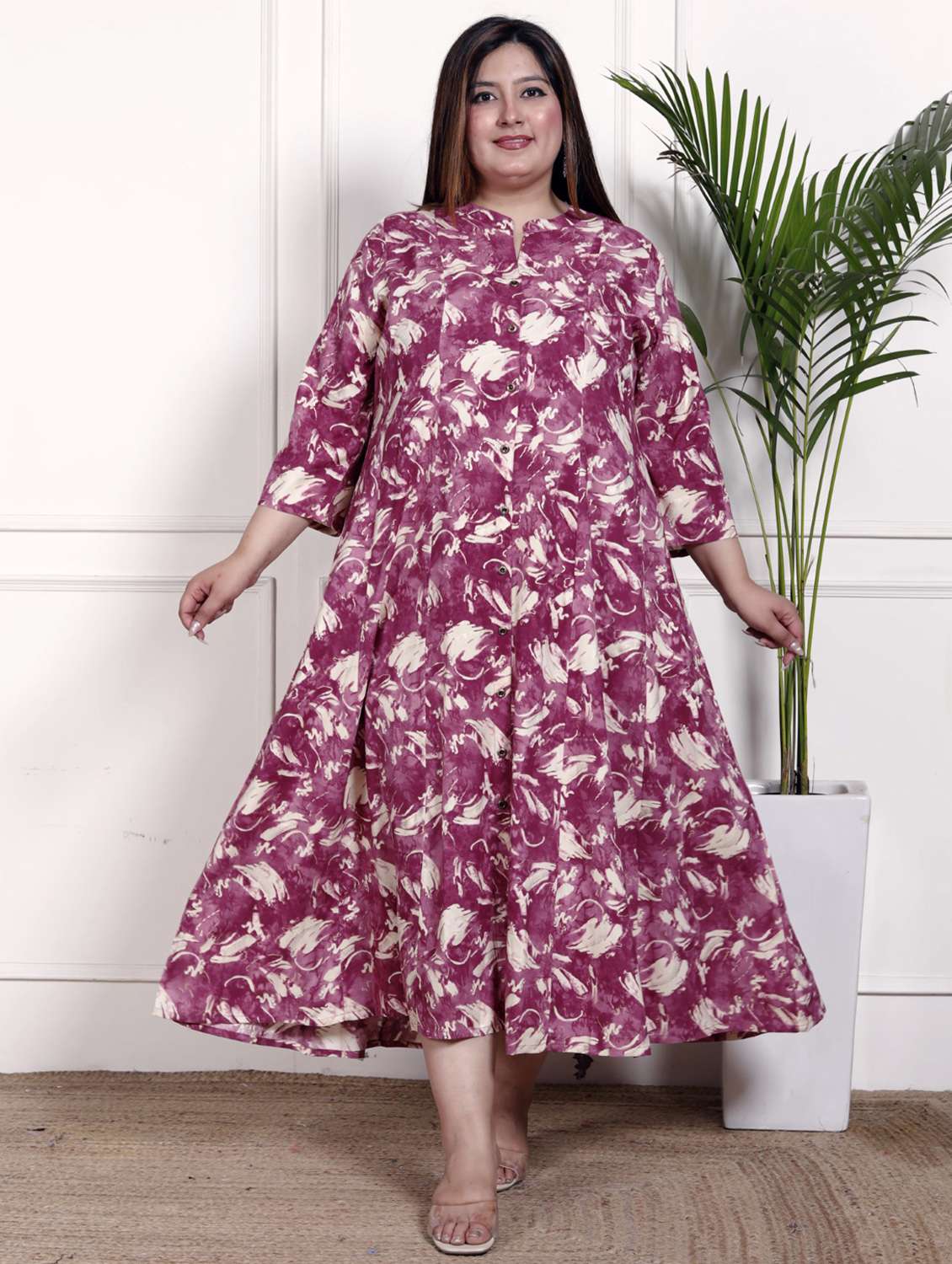 women plus size printed three quarter sleeve dress
