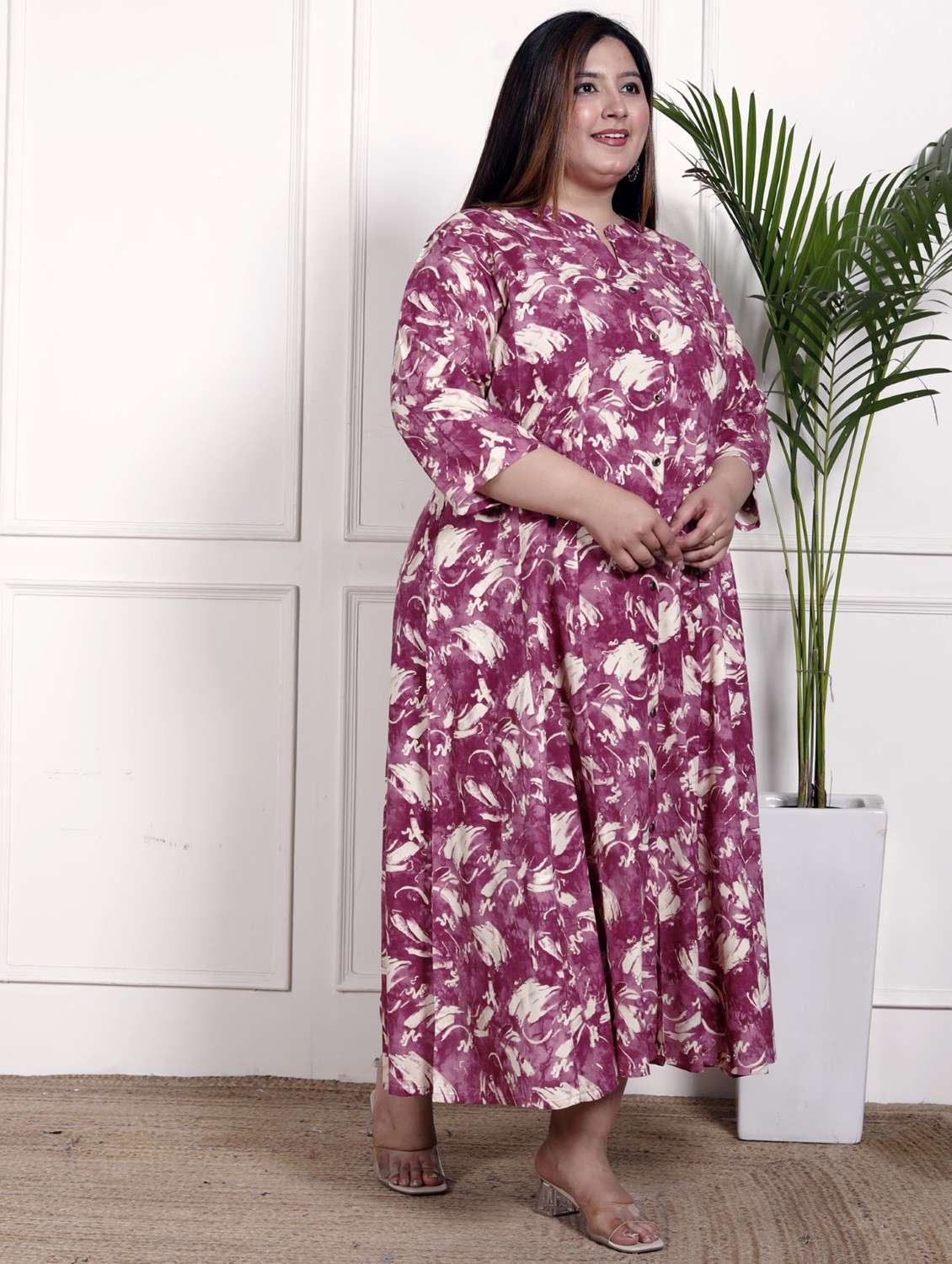 women plus size printed three quarter sleeve dress - 22076793 -  Standard Image - 1