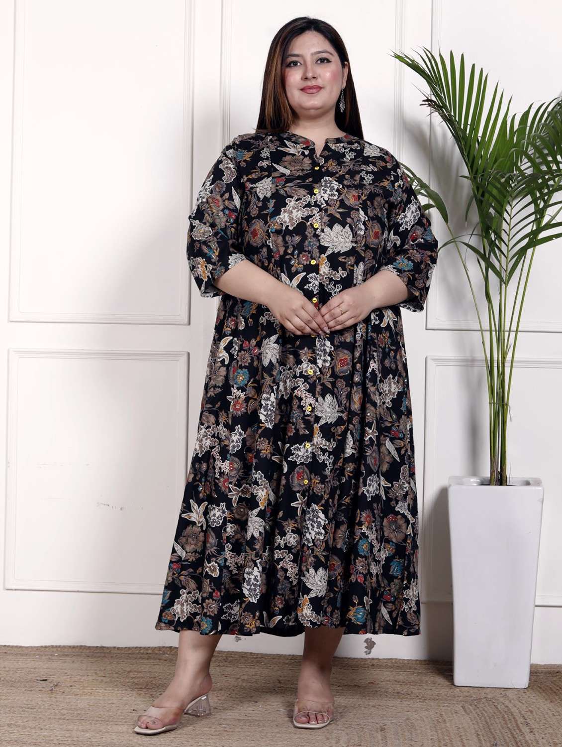 women plus size printed three quarter sleeve dress - 22076794 -  Standard Image - 1