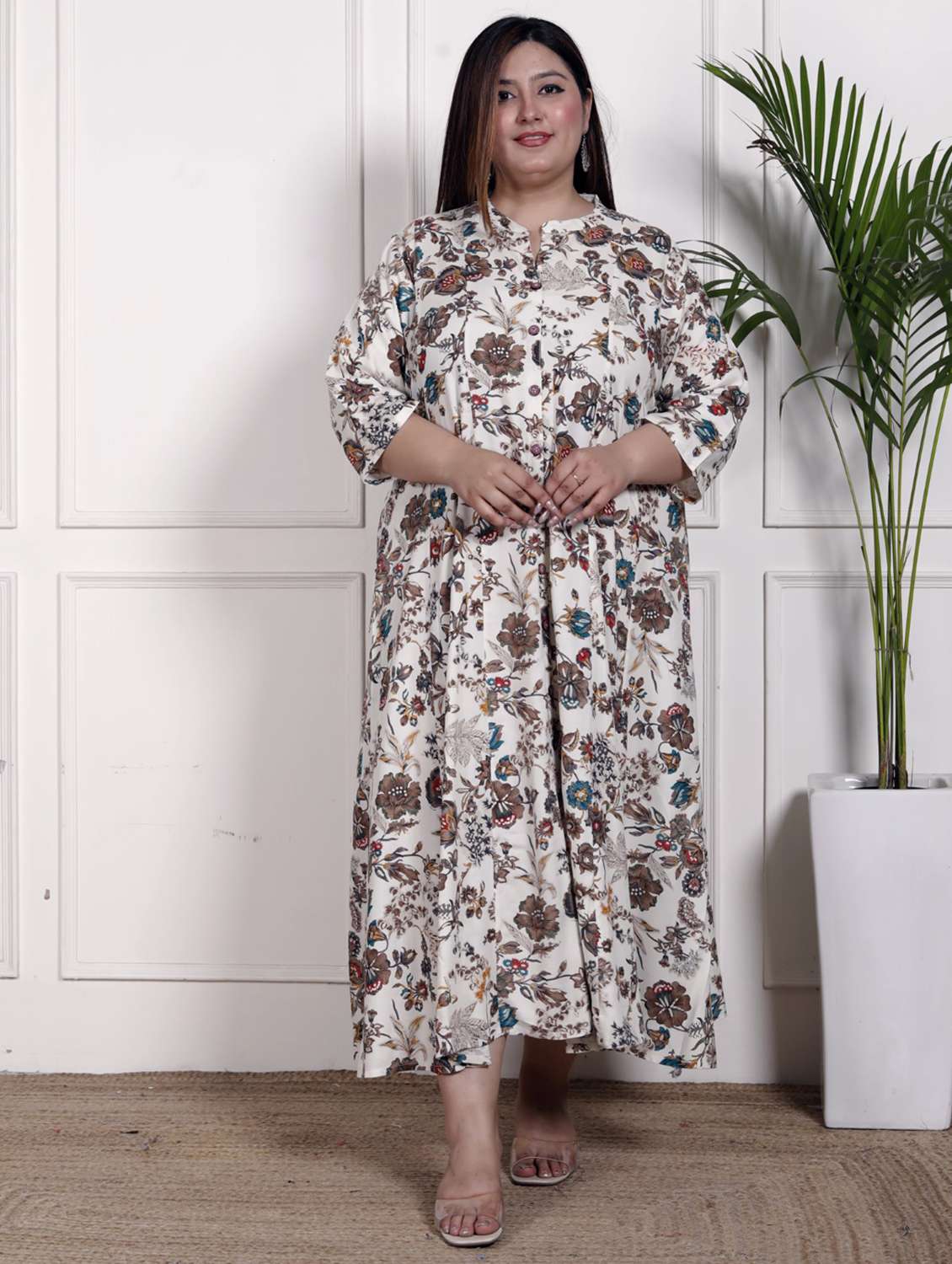women plus size printed three quarter sleeve dress