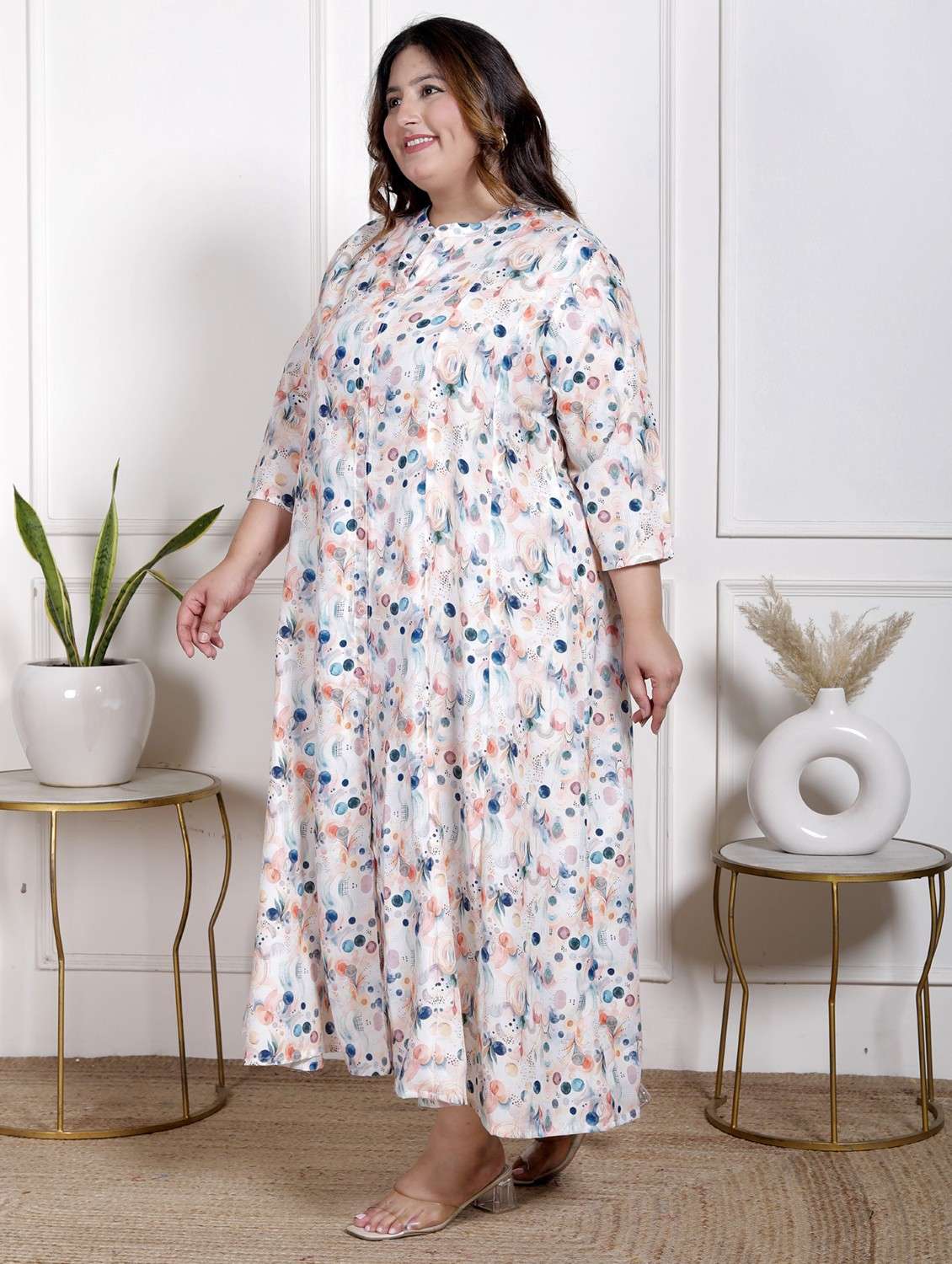 women plus size printed three quarter sleeve dress - 22076799 -  Standard Image - 1