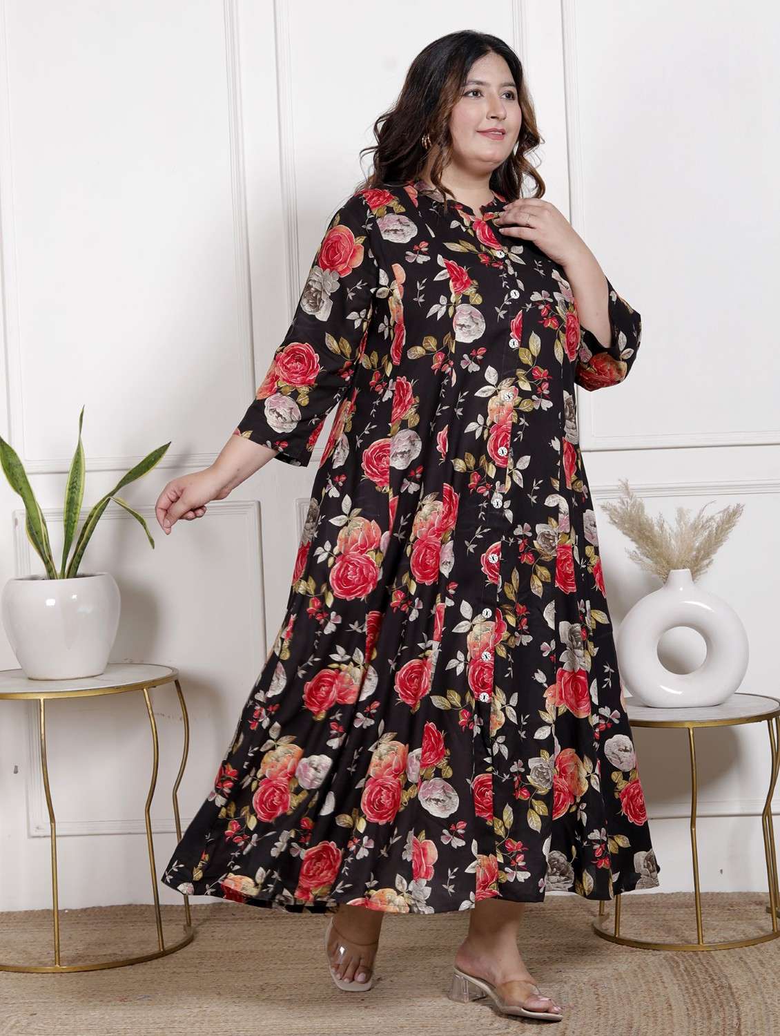 women plus size printed three quarter sleeve dress - 22076801 -  Standard Image - 1
