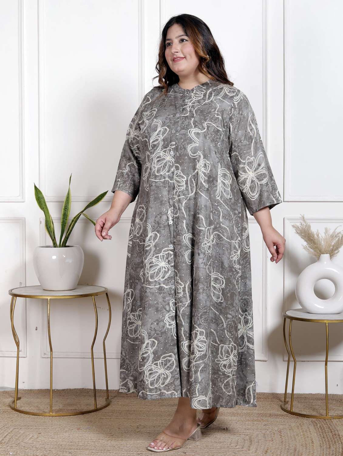 women plus size printed three quarter sleeve dress - 22076802 -  Standard Image - 1