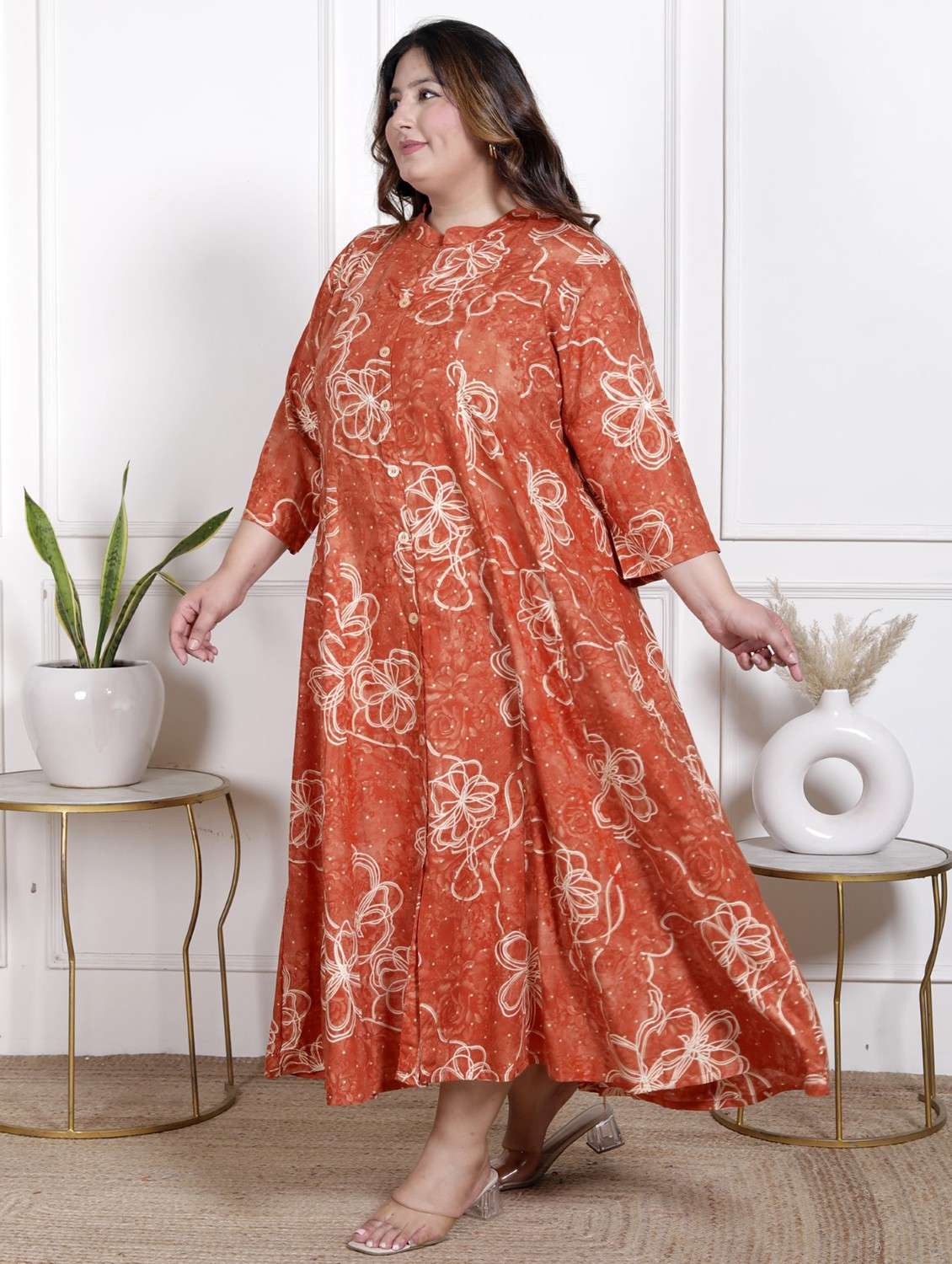 women plus size printed three quarter sleeve dress - 22076803 -  Standard Image - 1