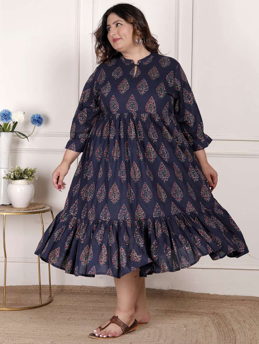 women plus size printed three quarter sleeve dress
