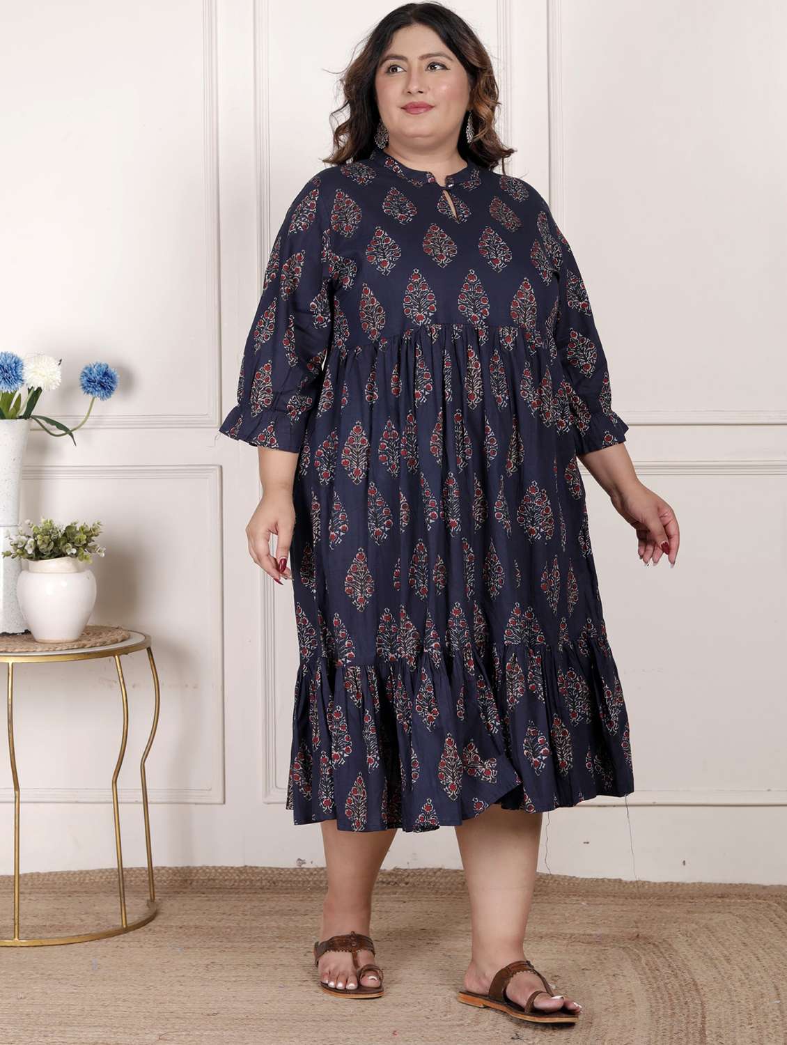 women plus size printed three quarter sleeve dress - 22076809 -  Standard Image - 1