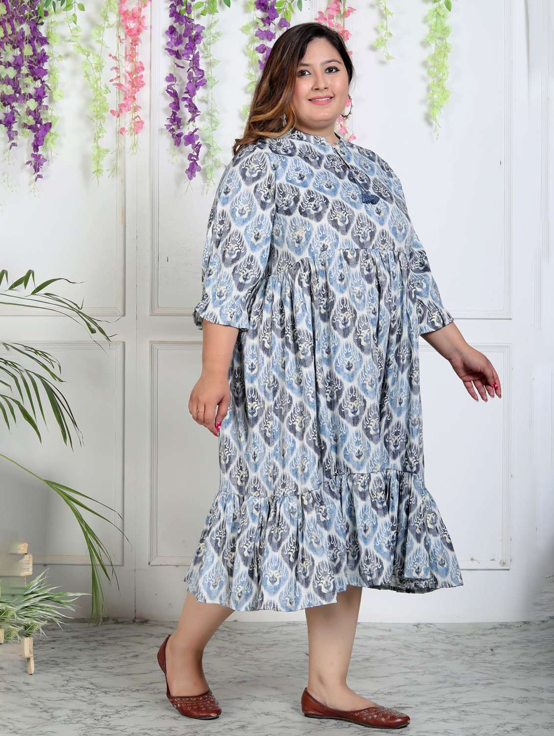 women plus size printed three quarter sleeve dress - 22076811 -  Standard Image - 1