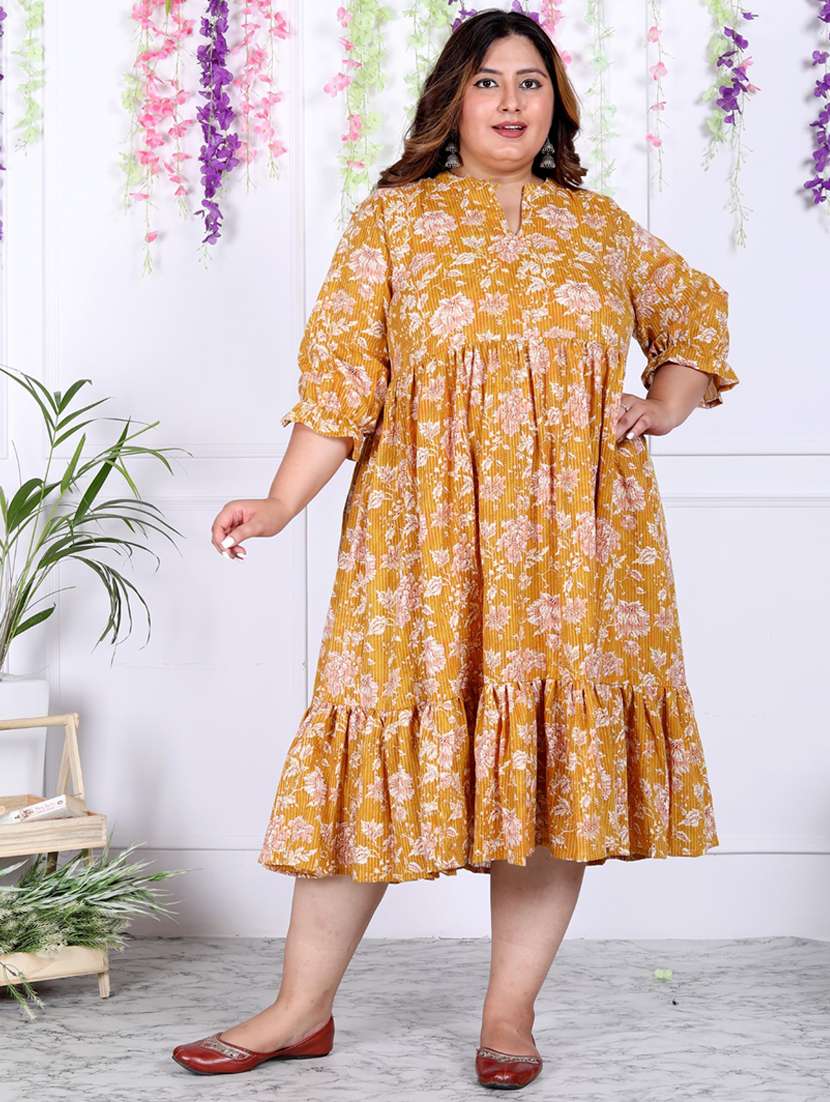 women plus size printed three quarter sleeve dress