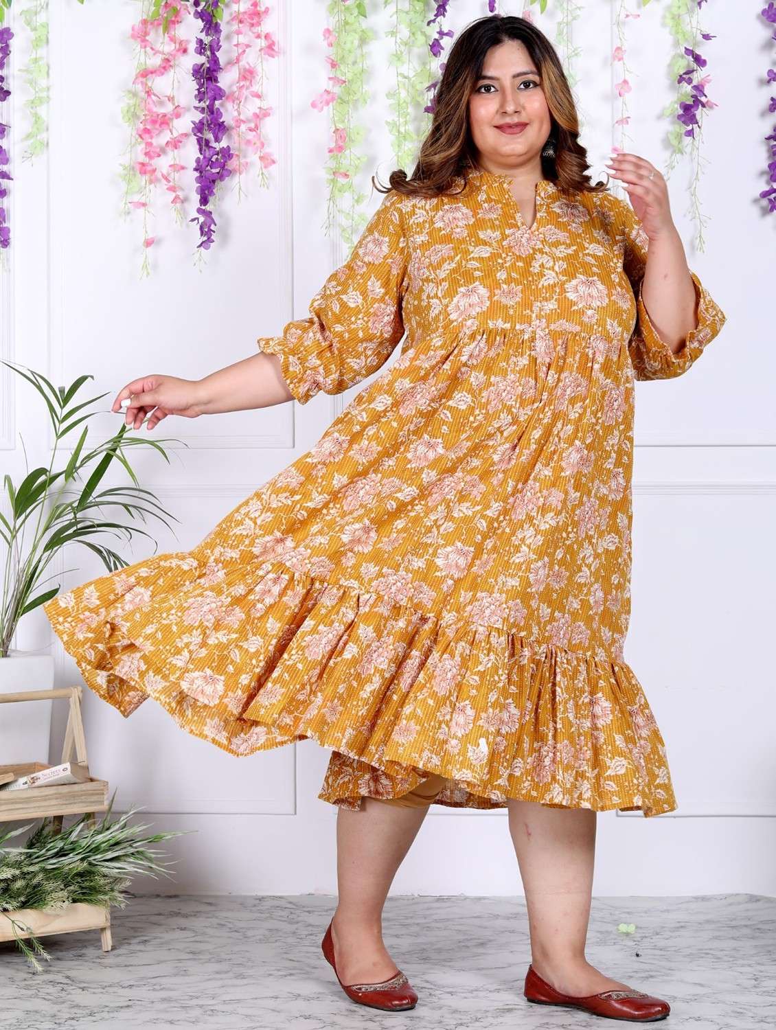 women plus size printed three quarter sleeve dress - 22076815 -  Standard Image - 1