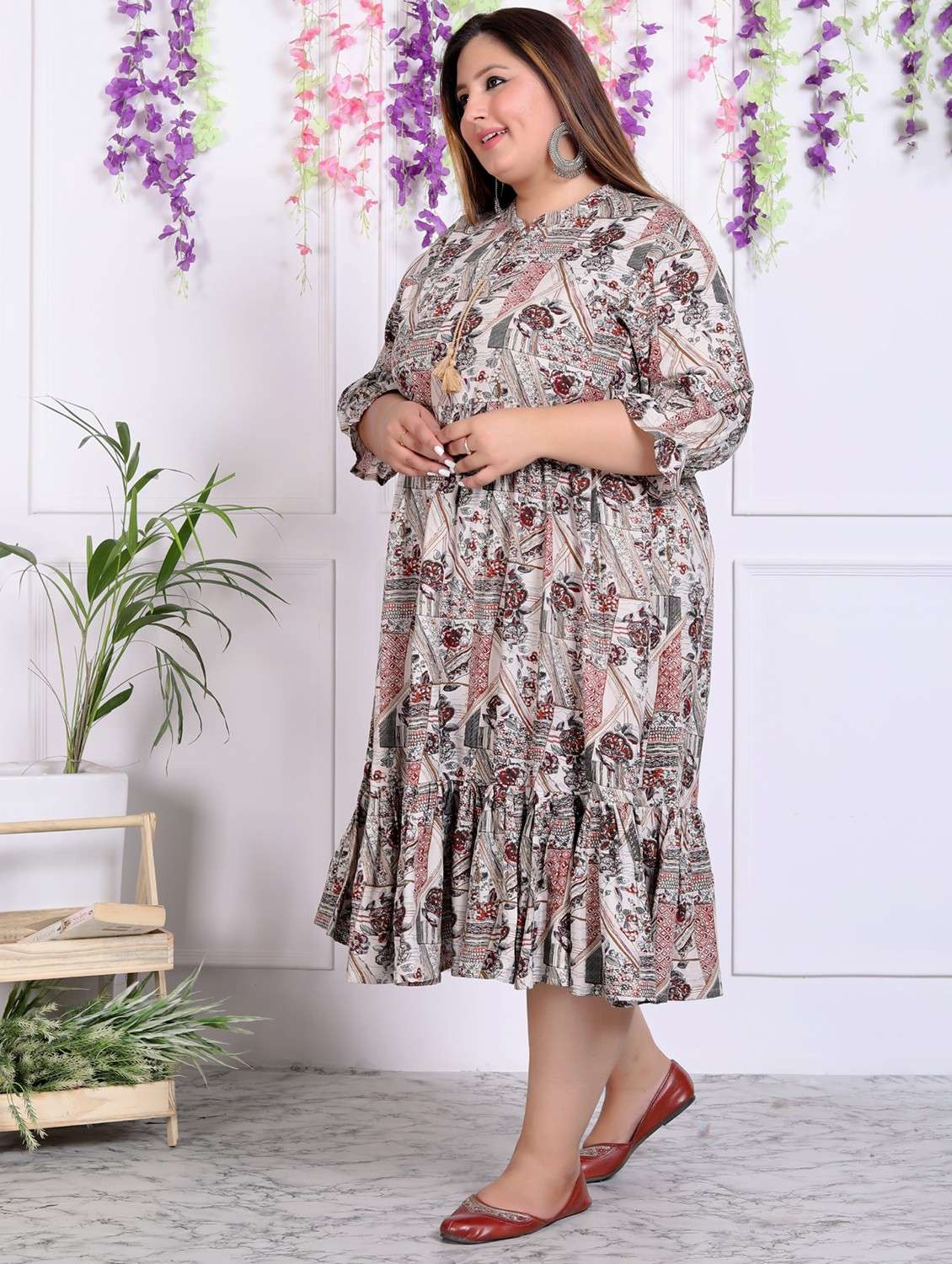 women plus size printed three quarter sleeve dress - 22076816 -  Standard Image - 1