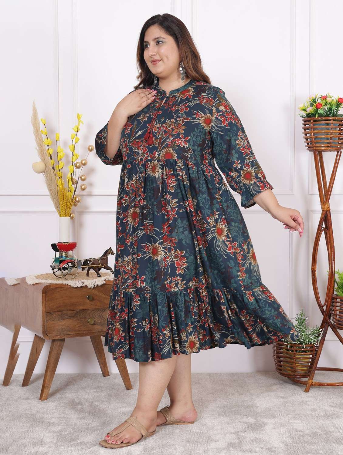 women plus size printed three quarter sleeve dress - 22076820 -  Standard Image - 1