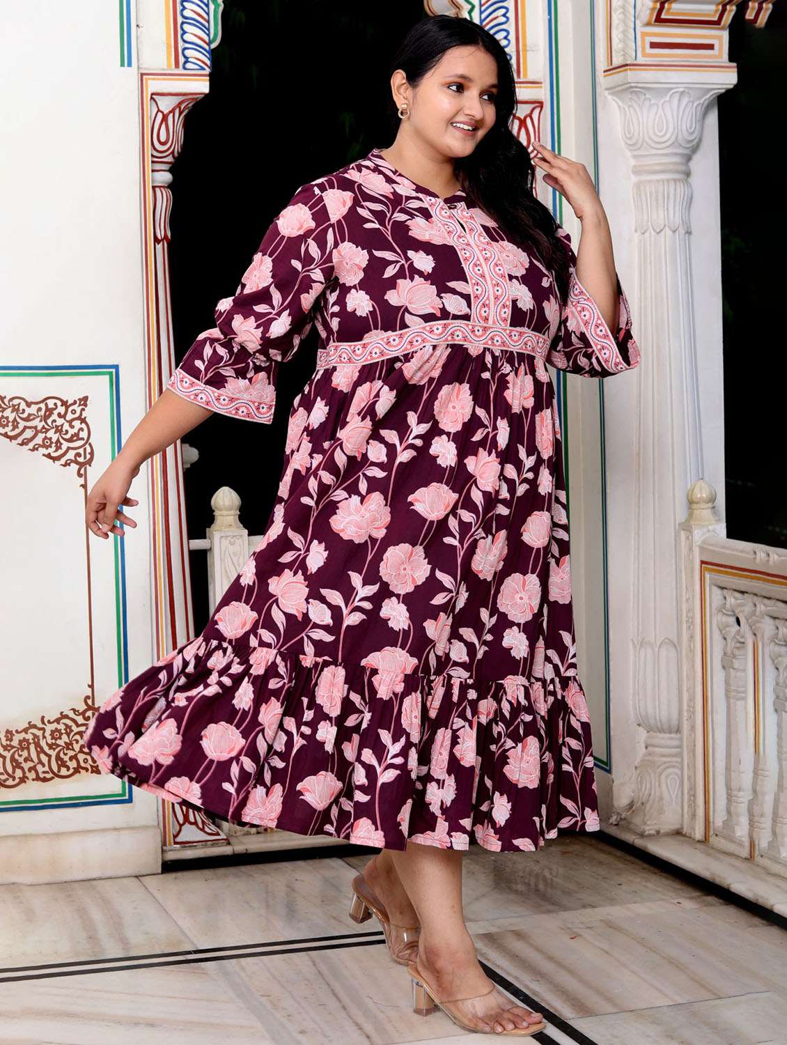 women plus size printed three quarter sleeve dress - 22076821 -  Standard Image - 1