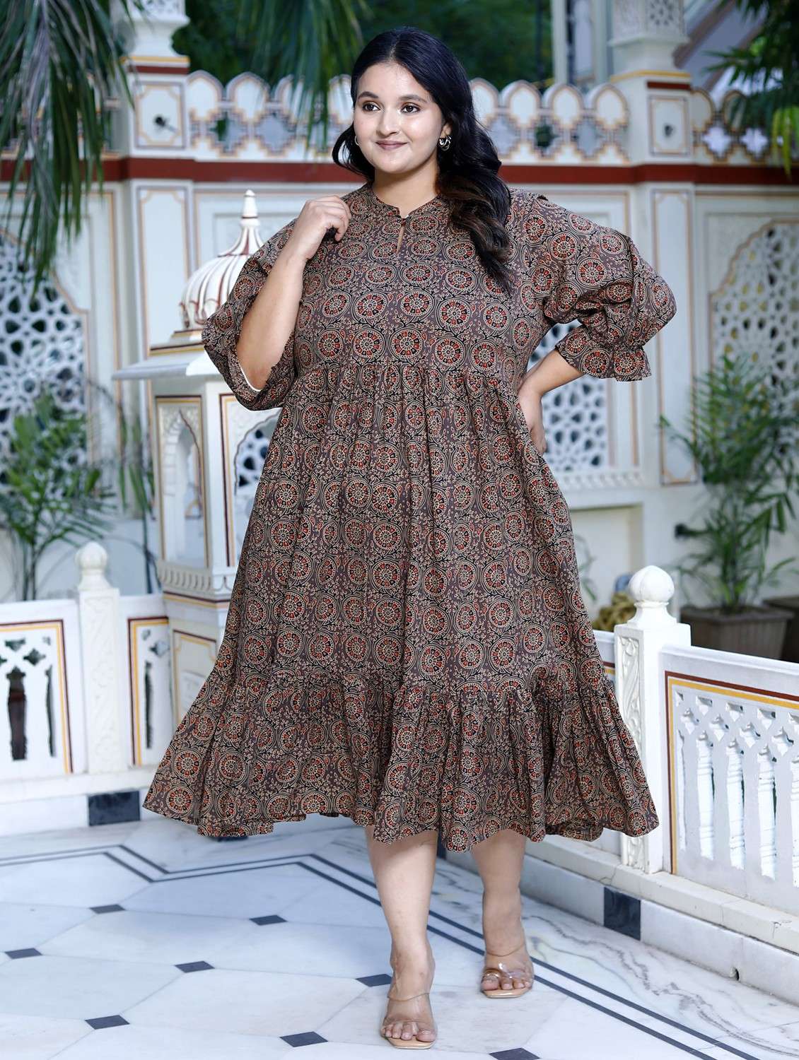 women plus size printed three quarter sleeve dress - 22076823 -  Standard Image - 1