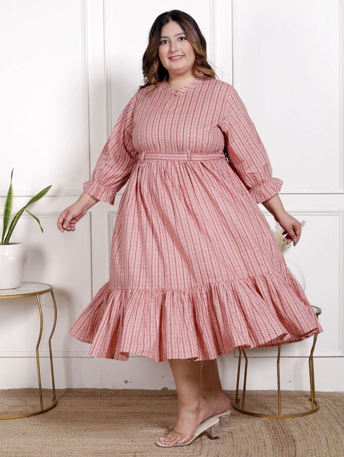 women plus size printed three quarter sleeve dress - 22076827 - Standard Image - 1