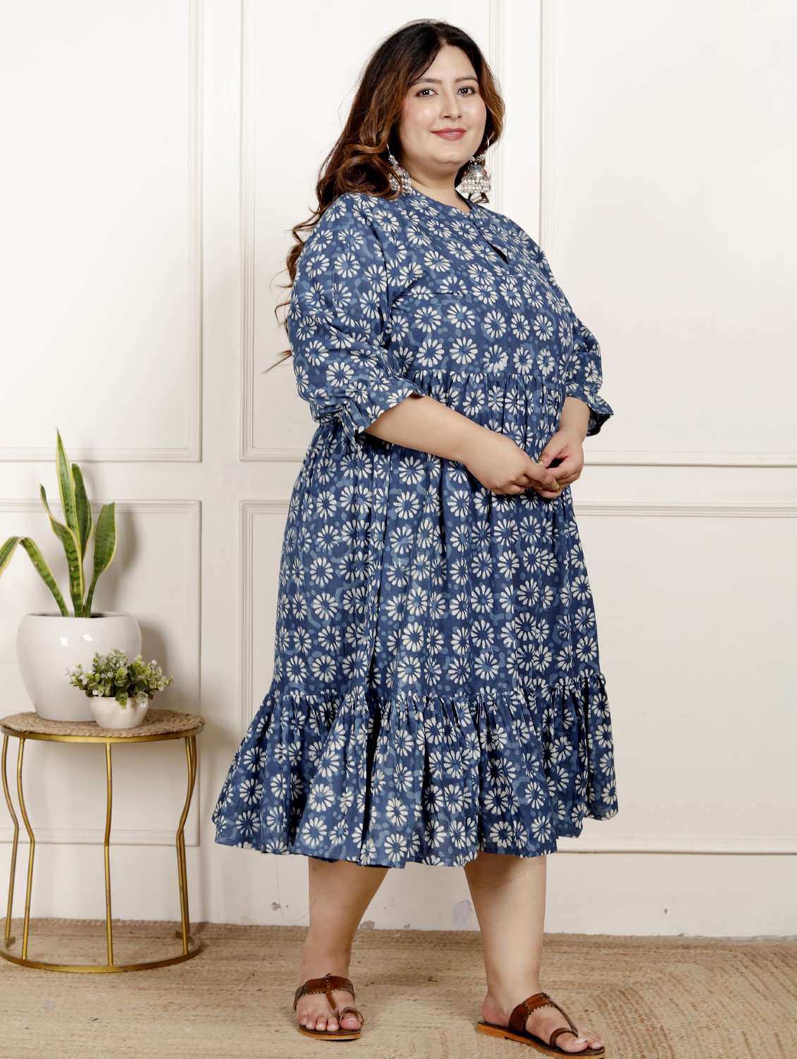 women plus size printed three quarter sleeve dress - 22076829 -  Standard Image - 1