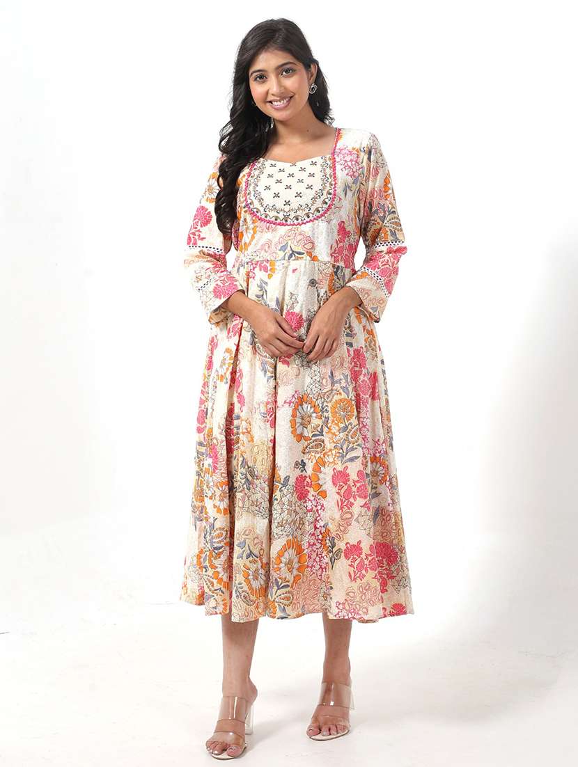 womenn floral print long sleeve fit & flare dress - 22076831 -  Standard Image - 1