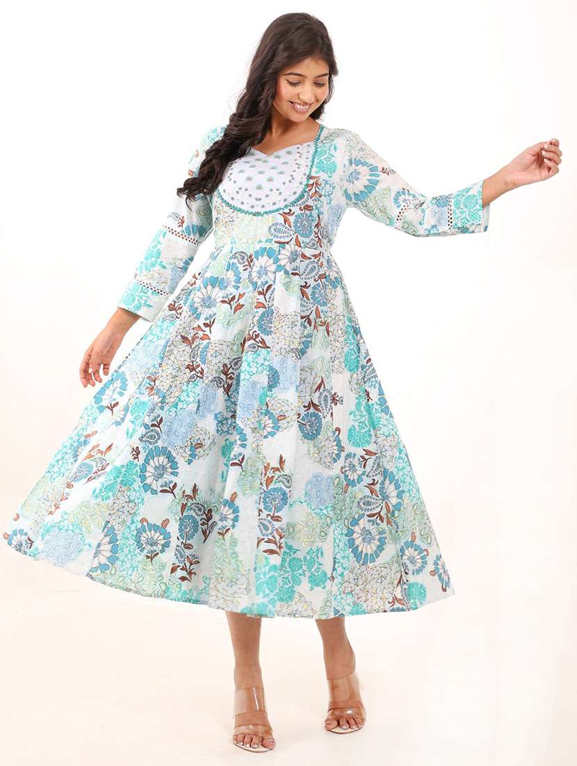 women printed long sleeve fit & flare dress - 22076832 - Standard Image - 1