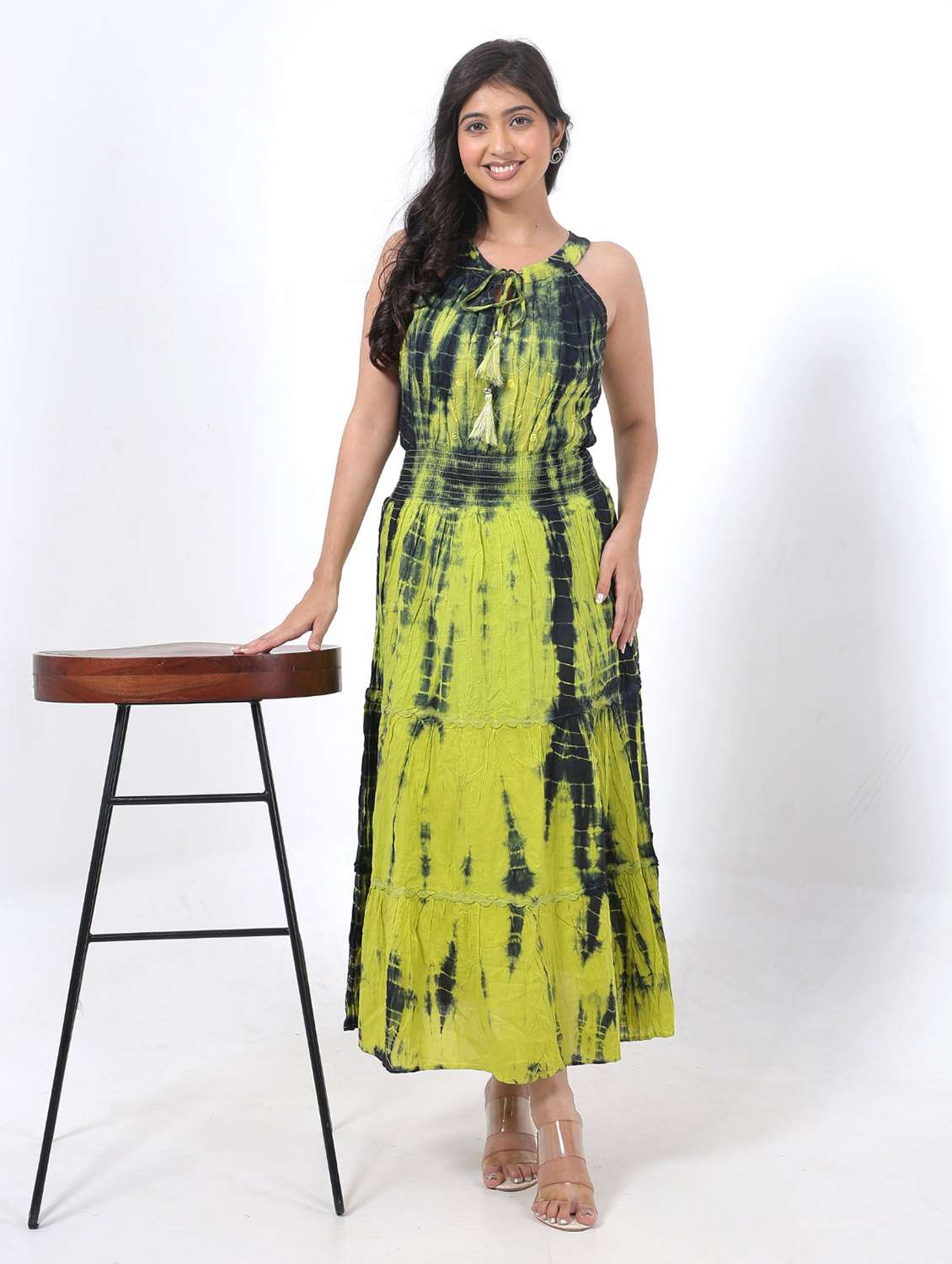 women tie & dye halter neck sleeveless fit & flare dress