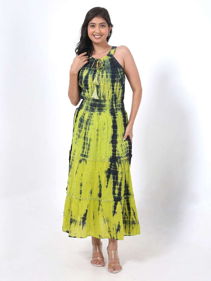 women tie & dye halter neck sleeveless fit & flare dress - 22076833 - Standard Image - 1