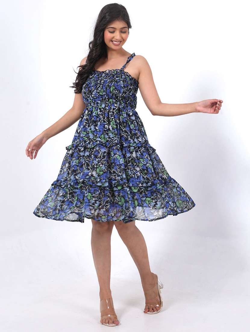 women printed shoulder strap tiered dress - 22076834 -  Standard Image - 1