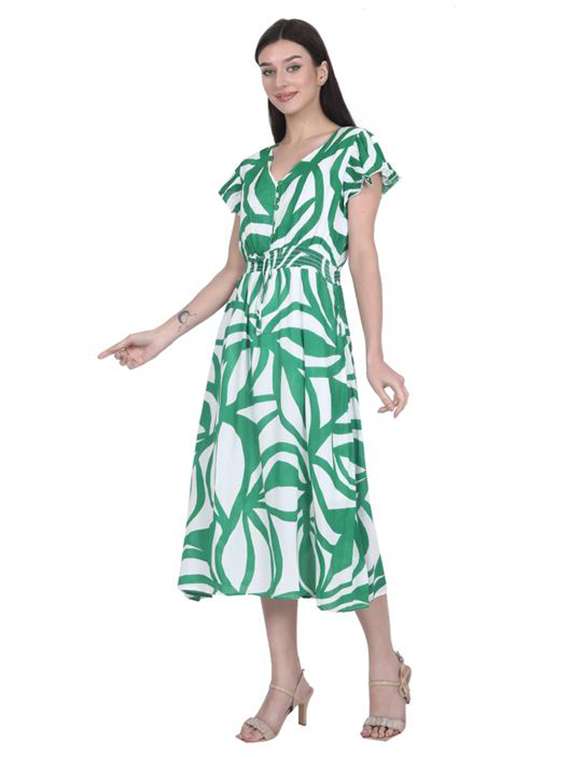 women printed collared sleeveless tiered dress - 22076835 -  Standard Image - 1