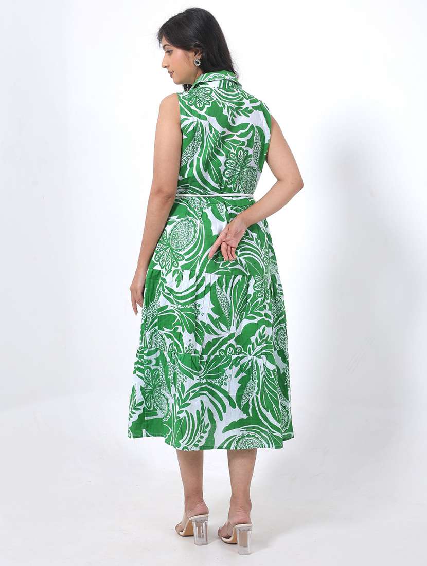 women printed collared sleeveless tiered dress - 22076835 -  Standard Image - 4