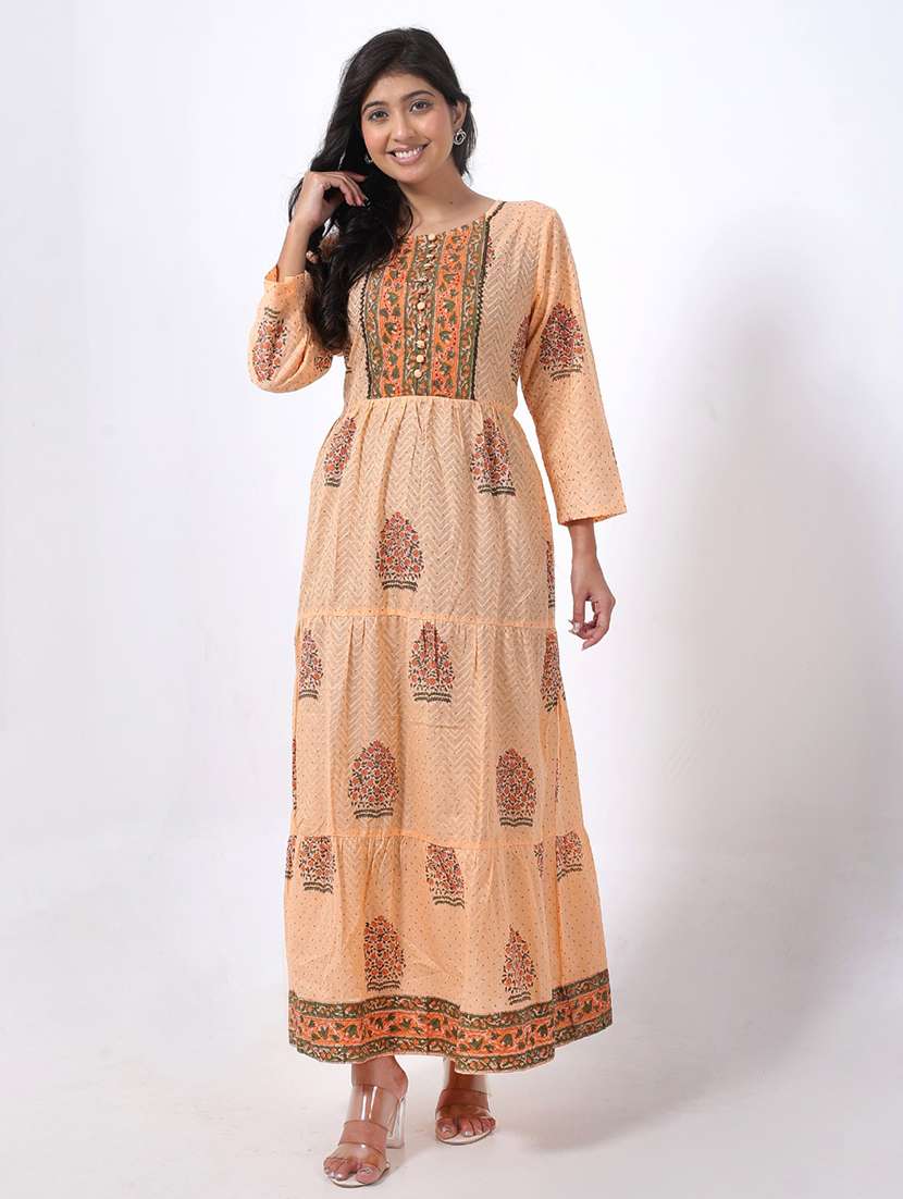 women printed long sleeve tiered maxi dress - 22076836 -  Standard Image - 1