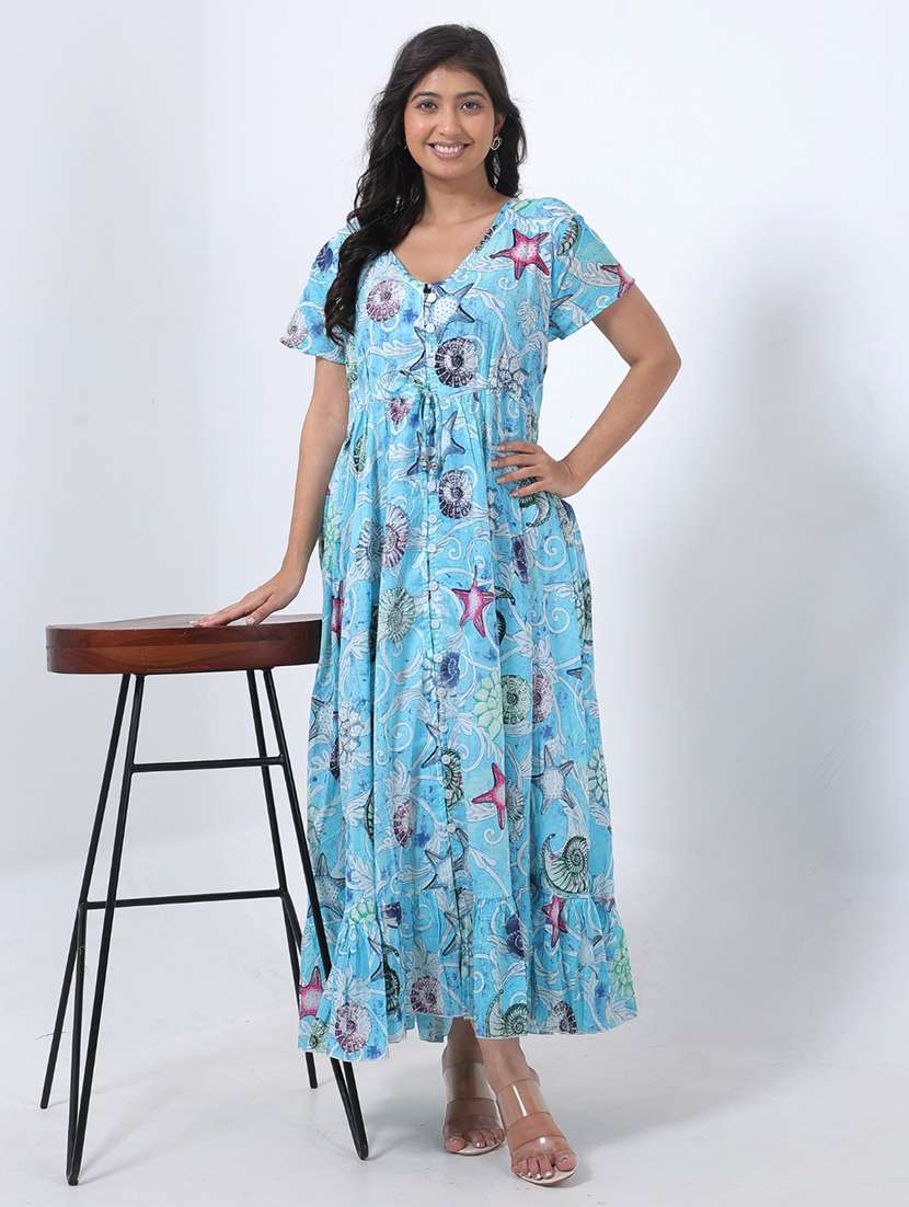 women printed short sleeve tiered maxi dress - 22076838 - Zoom Image - 0
