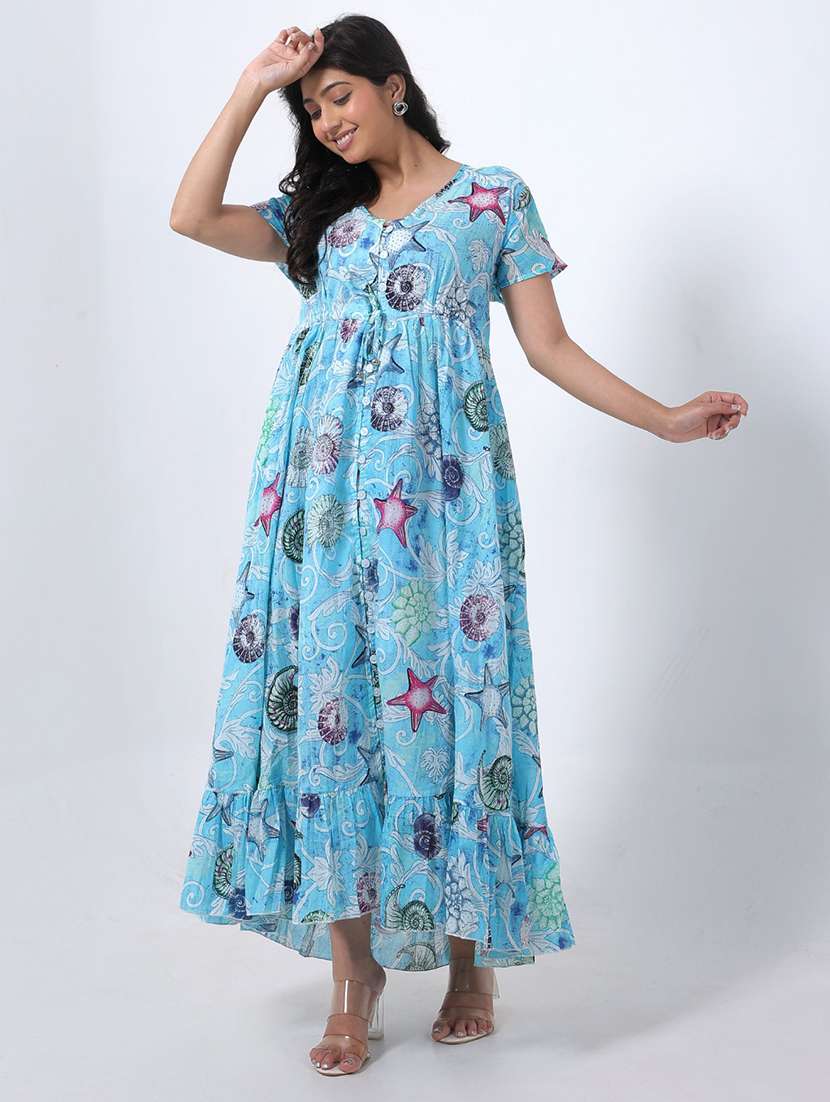 women printed short sleeve tiered maxi dress - 22076838 - Standard Image - 1