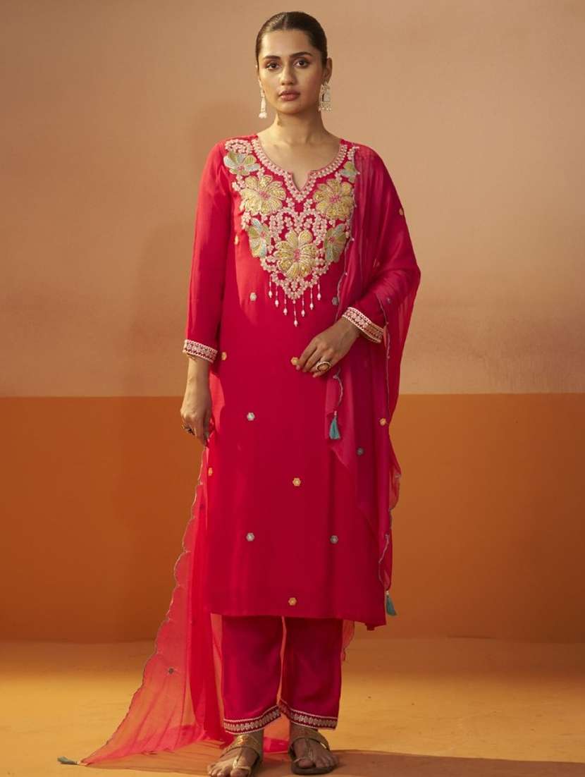 women embroidered long sleeve kurta pant with dupatta set - 22076911 -  Standard Image - 1