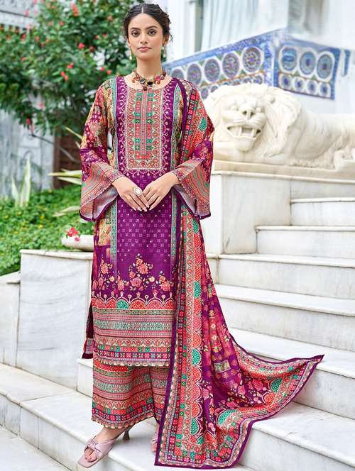 women printed long sleeve kurta palazzo with dupatta set - 22076918 - Standard Image - 0