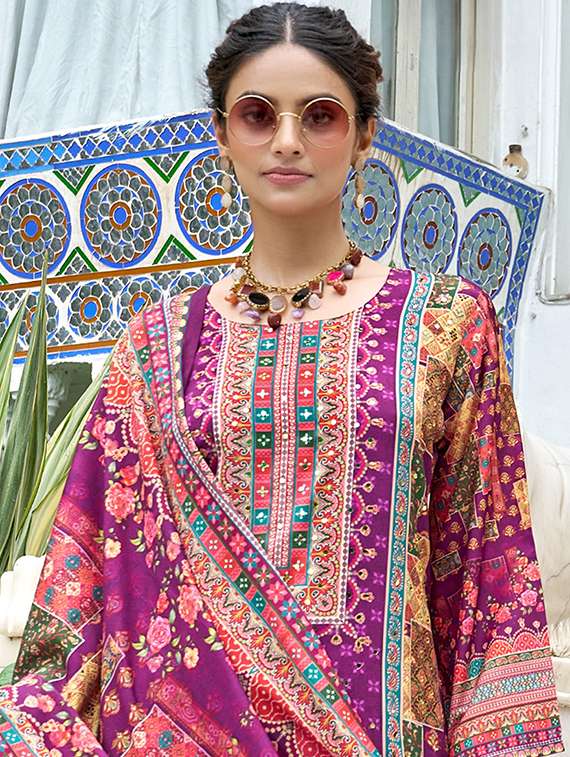 women printed long sleeve kurta palazzo with dupatta set - 22076918 - Standard Image - 1