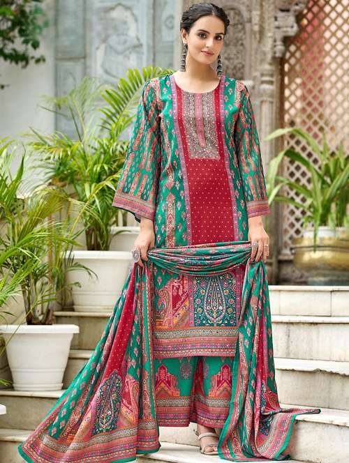 women printed long sleeve kurta palazzo with dupatta set - 22076919 -  Standard Image - 0