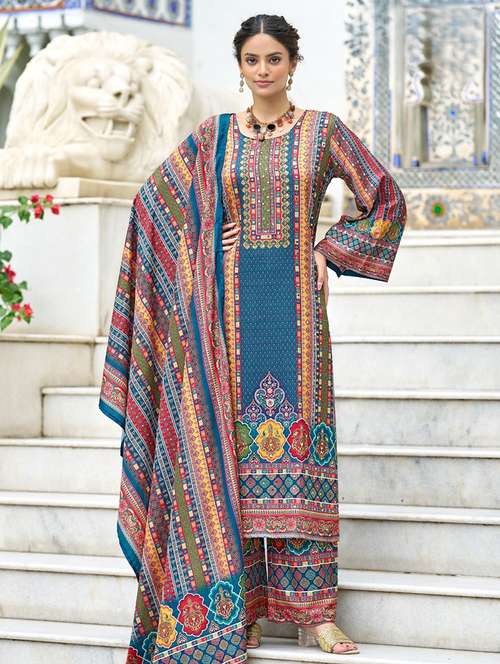 women printed long sleeve kurta palazzo with dupatta set - 22076920 - Standard Image - 0