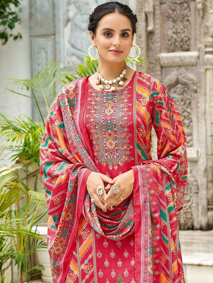 women printed long sleeve kurta palazzo with dupatta set - 22076921 - Standard Image - 1